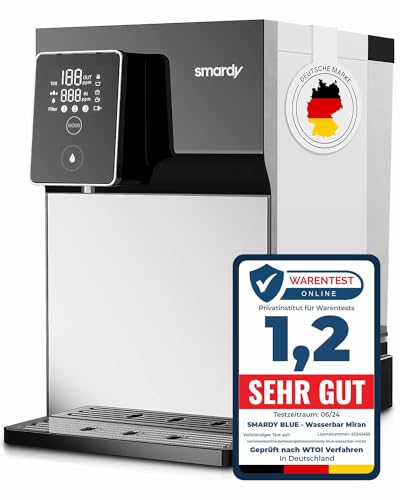 smardy blue miran Premium Auftisch Osmoseanlage, mobile Wasserbar ohne Wasseranschluss, Sofortheizung [~15-90°C], 5 stufiger Wasserfilter kalkfreies Trinkwasser, innovatives Recycling System