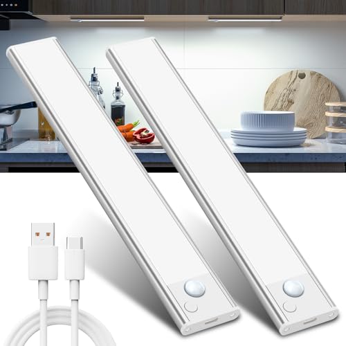 Unterbauleuchte Küche LED Schrankbeleuchtung Bewegungsmelder - Lampe Akku Beleuchtung Licht Batterie Schrank Leuchte Slim Bright Schranklicht Lichtleiste Kabellos Leiste Küchen Aufladbar USB Light