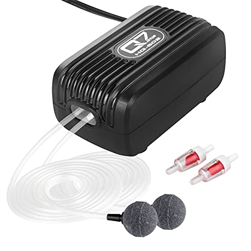 NO.17 Dual Outlet Aquarium Luftpumpe, 3 W Einstellbarer Aquarium Belüfter, Ultra Silent Sauerstoffsprudler Mit Air Stone Rückschlagventilen Silikonschlauch Für 1 bis 80 Gallonen Aquarium