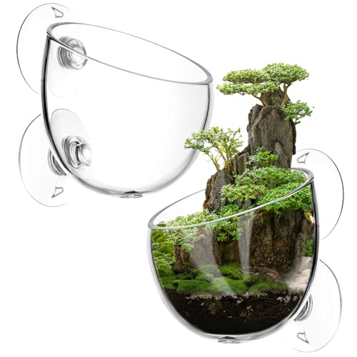 Vtinyeal® 2 Stück Aquarium Pflanzenhalt Cup, Aquarium Deko - Wasserpflanzentopf mit Saugnäpfen, Aquarium Pflanzen Glas Topf für Aquarium Zubehoer