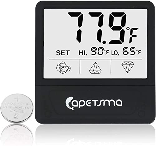 capetsma Digital Aquarium Thermometer, 6 x 5 cm Large LCD Screen, Digitales Aquarien Thermometer - für alle Aquariengrößen, einfache und sichere Messung der Wassertemperatur im Aquarium, Flash-Alarm