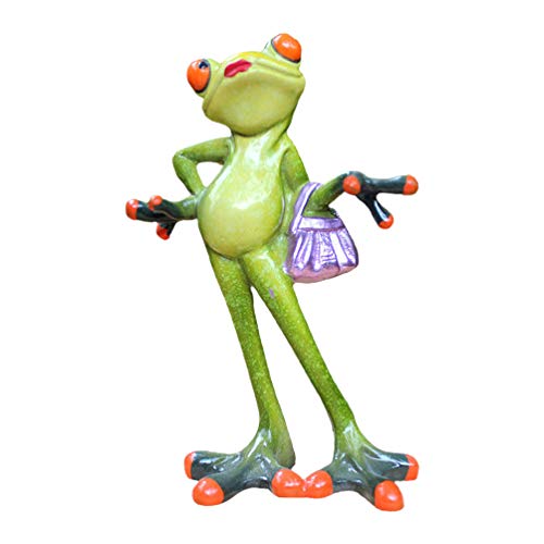 NUOBESTY Frosch Figuren Statue mit Tasche Harz Frosch Ornament Gartenfigur Dekofigur Teichdeko Frösche Gartenzwerge für Außen Balkon Geburtstag Hochzeit Halloween Party Tischdeko Grün