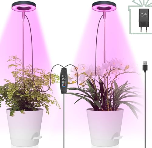 Idealife Pflanzenlampe LED, Pflanzenlicht, 2 * 42 LEDs Pflanzenleuchte Wachsen licht Vollspektrum mit Zeitschaltuhr 3/9/12 Std mit USB Adapter, 3 Lichter Modi und 10 Helligkeit