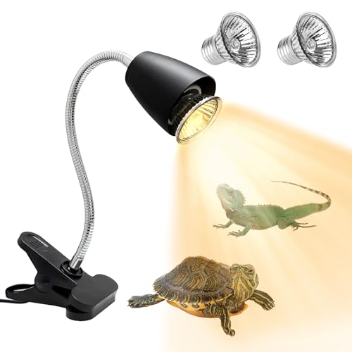 Golgner Schildkröte Wärmelampe, Wärmespotlampe für Aquarium Reptil, mit 2 Pcs 50W UVA+UVB Reptilien Terrarium Lampe, 360° Drehbarem Clip und Dimmbarer Schalter, für Reptilien, Amphibien