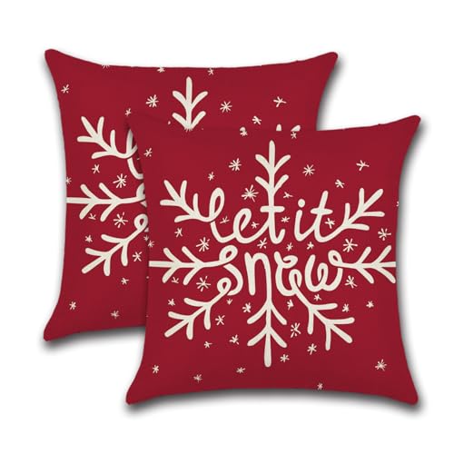 Ohok 2er Set Weihnachten Kissenbezug, Polyester Leinen Doppelseitige Motiv Zierkissenbezüge Modern Dekokissen Kissenhülle Set für Sofa Couch Wohnzimmer Schlafzimmer (Große Schneeflocken B, 40x40cm)