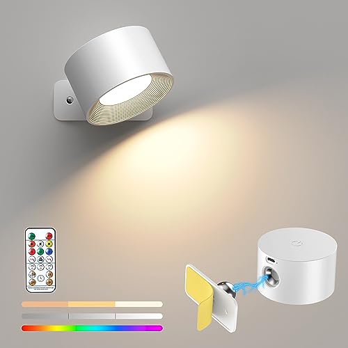 Mexllex LED Wandlampe mit Akku, RGB Wandleuchte Innen Dimmbar, Fernbedienung & Touch Control,16 Farbe Kabellose Wandleuchten für Wohnzimmer Schlafzimmer Treppenhaus Flur (Weiss)