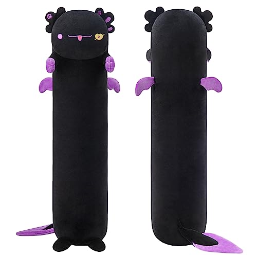 Mewaii Kuscheltier Kawaii Plüschkissen Schwarz Axolotl 110CM Stofftiere Lang Plüschtier Ausgestopftes Tier Spielzeug Kuschelkissen Geschenk Plüschkissen