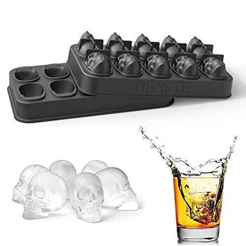 Fine jade2 Eiswürfelform 3D Totenkopf Silikon Eiswürfelform Eiswürfelbehälter Eiswürfelform mit Deckel Skull Eisformen für Whiskey, Cocktails, Liköre, Gin & Bier, Schokolade, DIY(10 Gitter)