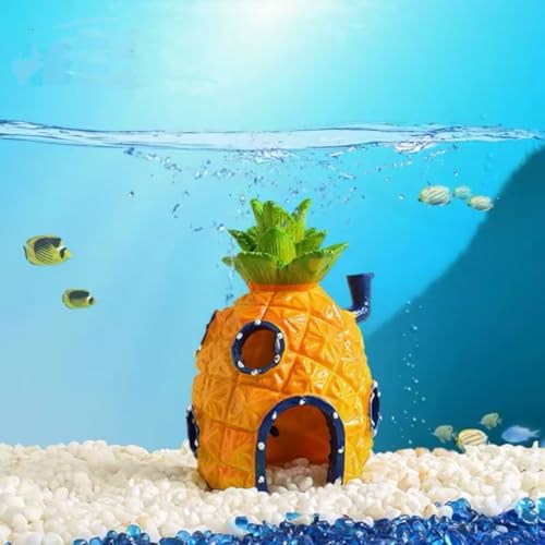 WAIMXDAO Ananas Form Aquarium Deko Ornament,Harz Ananas Haus Aquarium Deko,Spongebob Aquarium Dekoration,Landschaft Ananas Haus Aquarium Deko Für Unterwasser Dekoration, Aquarium, Fischteich