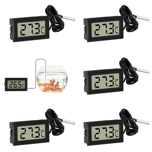 VFANDV Aquarium Thermometer Digital 5 Stück, Temperatursensor Wasserdicht mit 1m Kabel und Externer Sonde LCD Thermometer Temperaturüberwachung für Kühlschrank Gefrierschrank Aquarium