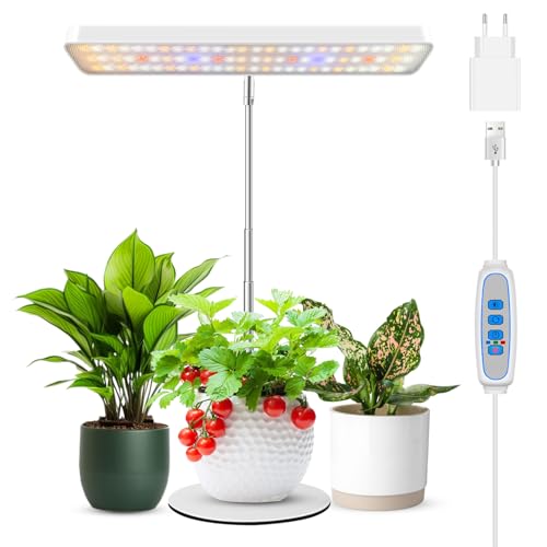 Wiaxulay Pflanzenlampe LED, 78LED Vollspektrum Wachstumslampen, Pflanzenlicht für Zimmerpflanzen, Höhenverstellbares Desktop Grow Light mit Auto Timer 6/12/16Hrs, 3 Lichter Modi und 5 Helligkeit