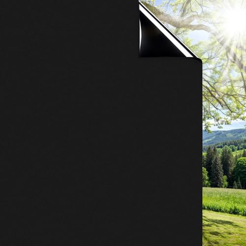 DIFIT Fensterfolie Blickdicht Schwarz Verdunkelungsfolie Fenster Sichtschutzfolie Sichtschutz Selbstklebend Dunkel Lichtundurchlässige Folie Abdunklungsfolie Anti-UV 44,3 x 200cm