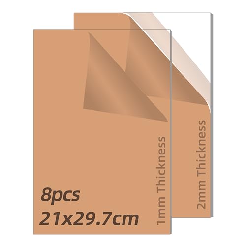 8PCS Acrylglas Acrylplatte Assessment Kit 21 x 29.7cm(A4), 2 verschiedene Dicken 1mm 2mm acrylplatten, Reine Transparenz acrylscheiben Für DIY Fotorahmen Malerei Aquarium Anzeige