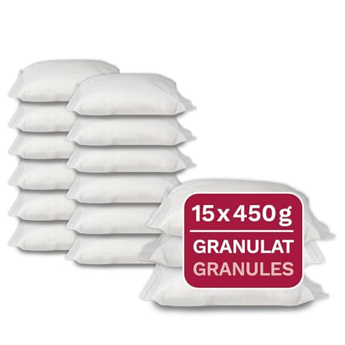 15 x 450 g Universal Luftentfeuchter Nachfüllpack, Entfeuchter Granulat in Vliesbeuteln, geeignet für gängige Raumentfeuchter Weiß