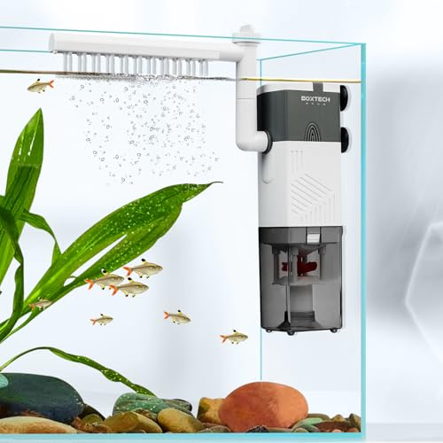 boxtech Aquariumfilter Interner 10W,4 in 1 Aquariumfilter Leistungspumpe Ultra Leise Einstellbarer Schwammfilter,Durchflussmenge 600L/H, geeignet für 160-300Liter