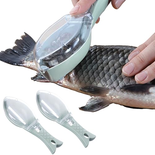 Ulawellor 2 Stück Fischentschupper Kunststoff Fischschuppen Entferner,Kunststoff Fischschuppenschaber,Fisch Scaler Fischschuppen Entferner mit Klarer Abdeckung für Haus,Küche,Restaurant(Blau)