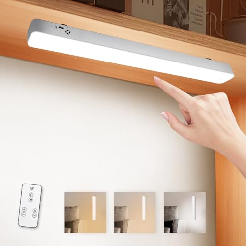 URAQT Schrankbeleuchtung LED, 42 cm Unterbauleuchte Kabellos 2400mAh LED Lichtleiste Batterie 3 Lichtmodi Dimmbare Timer LED Lampe mit Fernbedienung Wiederaufladbare USB Magnetische Schrank Licht