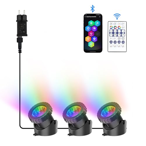 NATPOW Teichbeleuchtung LED Unterwasser, Unterwasserbeleuchtung RGB Unterwasser Teichlicht mit Bluetooth APP Fernbedienung, IP68 wasserdicht, Gartenbeleuchtung für Garten, Patio, Baum(3 in 1)