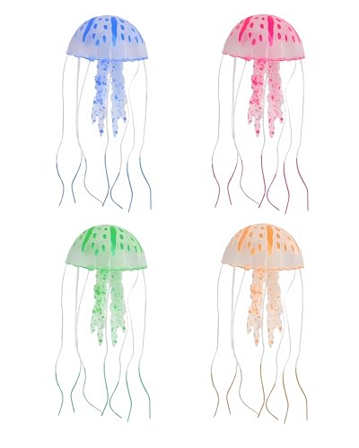 HSIXHAF 4 Pcs Aquarium Deko, Leuchtende Quallen, Aquarium Dekoration, Künstliche Quallen, Glühende Aqua Ornaments, Glühende Jellyfish Ornament Dekoration Für Aquarium Fisch Becken - 4 Farben