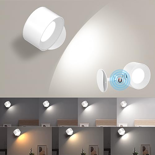 Amicool Wandleuchte Wandlampe Innen, Nachttischlampe Dimmbar mit Akku 1 Stück, Led Nachttischlampen Touch Control 3 Helligkeitsstufen 3 Farbmodi 360° drehbare für Wohnzimmer Schlafzimmer