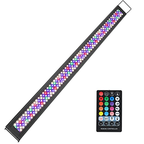 Zingbabu Aquarium Lampe, 52W RGBW Voll Spektrum Led Aquarium Beleuchtung, 6500K Fischtank Licht mit Timer, 116–140cm Alu Länge Ausziehbare Halterungen für Süßwasseraquarien Grow Light