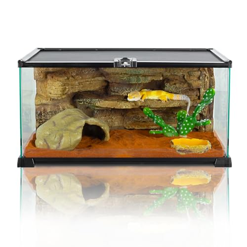 CAVACHEW Terrarien für Reptilien & Amphibien, Terrarium 50 x 30 x 20 cm, Terrarium Glas für Schildkröten, Bartagame, Schlange, Gecko, Obere Masche Belüftung, 360°Betrachtung