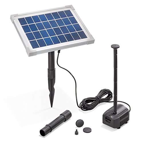 esotec Solar Teichpumpe mit Filter für außen | SET Sprinklerpumpe 250l/h Erdspieß Solarmodul 5W | Solarbrunnen für Gartenteich | Wasserpiel Springbrunnenpumpe Fontäne | 101909