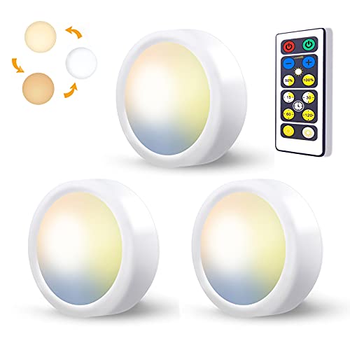 LED Spots Batteriebetrieben mit Fernbedienung, 3 Stück 3 Farbtemperatur , Batterie Vitrinenbeleuchtung Kabellos Schrankbeleuchtung Dimmbar Unterbauleuchte Küche Akku LED Touch Lampe Zum Kleben