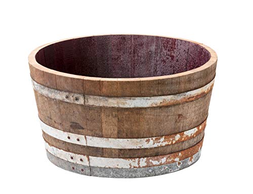 Temesso Holzfass, Weinfass halbiert aus Eichenholz in rustikaler Optik als Pflanzkübel oder Miniteich