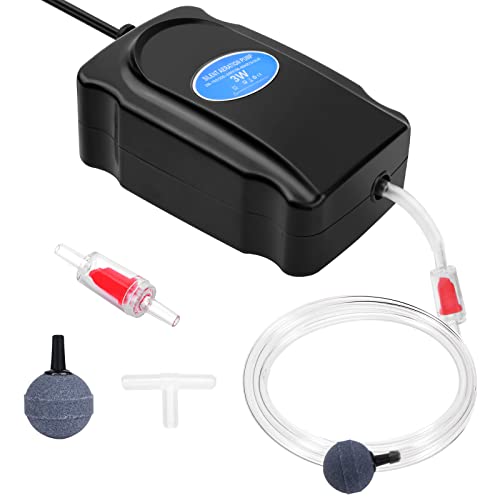 Flintronic Aquarium Luftpumpe, 3W Leise Sauerstoffpumpe mit Rückschlagventil, 2L/min Luftpumpen Kit mit 150cm Silikonschlauch, Luftstein und T-Stecker, Mini-Aquarienluftpumpe für 5-300L Fish Tank