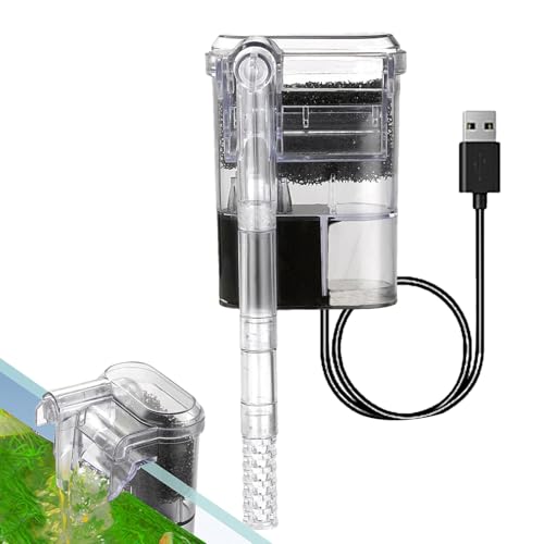 szaluyk Aquarium-Filterpumpe, verstellbarer Durchflussfilter, leiser Aquariumfilter, hängender Aquariumfilter, USB-Fischschildkröten-Tankfilter, Aquarium-Zubehör für sauberes Wasser