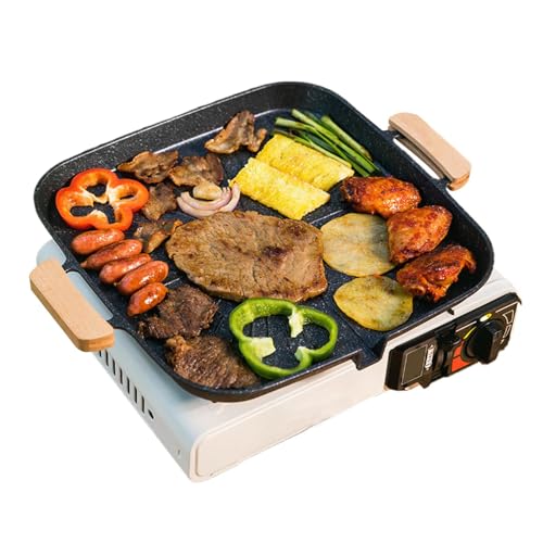 Grillpfanne, Antihaft-Grillpfanne, BBQ-Grillpfanne, Outdoor-Grillpfanne, Antihaft-Eingebauter Fettablauf, Flachboden-Design, quadratische tragbare Pfanne für Camping, Feldgrill oder Outdoor