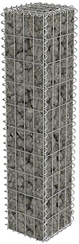 Defacto Gabionen-Steinsäule Eckig Dekorative Gabionensäule für den Außenbereich, Drahtstärke: 4mm, Inkl. 4 Distanzhalterung, Außenbereich, 20x20x125cm (DF-GBS20125)