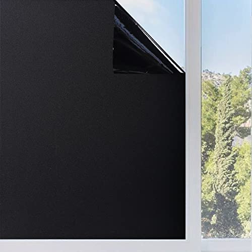 Funfox Schwarz Fensterfolie Verdunkelungsfolie Blickdicht, Verdunklungsfolie für Fenster Selbstklebend Milchglasfolie Sichtschutz Dunkle Anti-UV Statische Abdunklungsfolie Schwarz 44.5 x 200cm