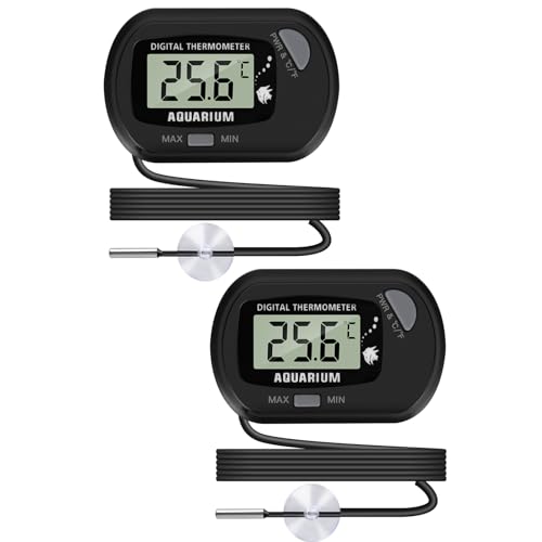 Thlevel Aquarium Thermometer LCD Digitalanzeige mit Saugnapf und Sonde für Reptilien Inkubator Aquarium Gewächshaus 2 Stück