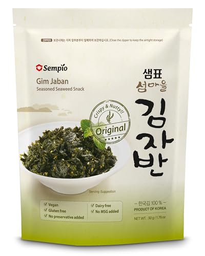 Sempio Knuspriger Seetang-Snack (Original, 50g) - Herzhaft gewürzte Seetangstreusel, Gim Jaban Gesunder koreanischer Snack Vegan, keine Konservierungsstoffe, laktosefrei