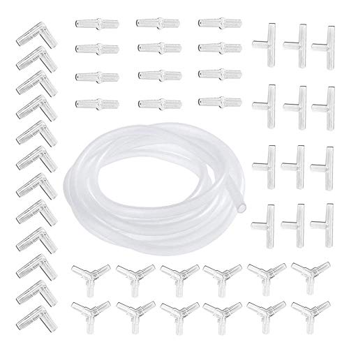 Aquarium Schlauchverbinder, 48 in 1 Set Schlauch Verbinder I L T Y Förmige Steckverbinder Adapter + Luftschlauch 5M 4mm / 6mm Transparent furs Aquarien und Fisch Tank, Ideal für Aquarienluftpumpe