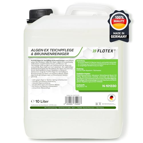 Flotex® 10L Teichklar Teichpflege & Brunnenreiniger, Algenvernichter für Teich und Brunnen - Teichklärer sorgt für klares Teichwasser und schont Fische und Pflanzen – Teichreiniger Algenfrei