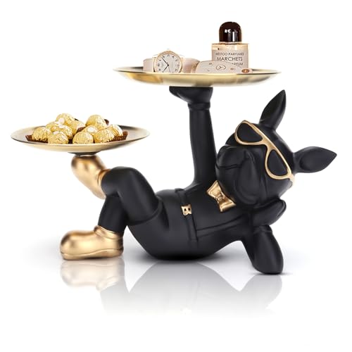 OKESYO Französische Bulldogge Tablett Deko, Hund Skulptur, Geschenk für Wohnzimmer, Eingangsbereich, Büro, Schreibtischdekoration