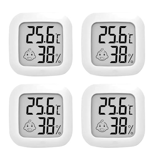 OPPERD Mini Thermo-Hygrometer Thermometer, Digitales Zimmerthermometer, Indoor-Thermo-Hygrometer, Schlafzimmer, Mit Temperatur- und Feuchtigkeitsüberwachung-gelten Babyzimmer, Keller, Autos - 4er Set