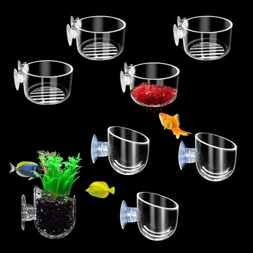 SRTSTR 8 Stück Aquarium Pflanzenhalter Mit Saugnap, Arcyl Aquarium Plant Cup Transparent Wasserpflanzen Topf Glas für Aquarium Aquarium Aquascaping/Landschaft Mini Fish Tank Decoration