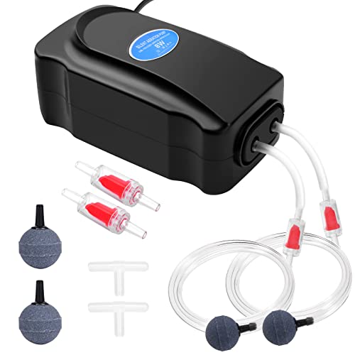 Flintronic Aquarium Luftpumpe, 8W 2-ausgänge Leise Aquarium sauerstoffpumpe, 2 * 3L/min Einstellbares Pumpe für 5-300L Fish Tank, mit Rückschlagventil, 200cm Silikonschlauch, Luftstein und T-Stecker