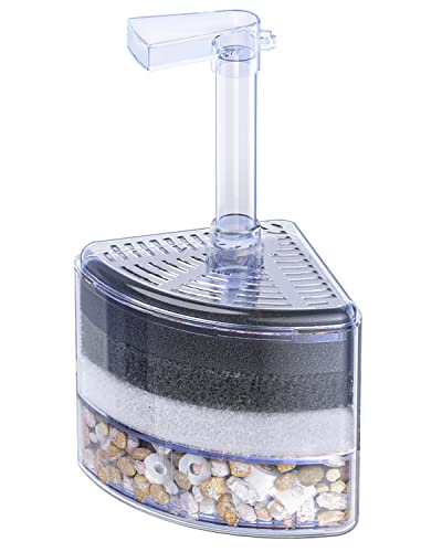 Pawfly Aquarium Eckschwammfilter Quiet Betta Fry Garnelen und kleine Fische Bio Schaumstofffilter mit Natursteinen Kies und Keramik Ringe für Aquarien bis zu 120 L (Luftpumpe Nicht enthalten)