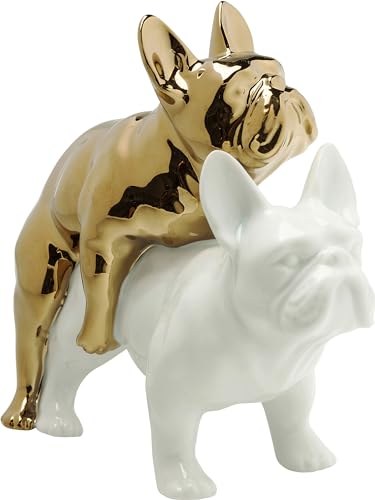 Kare Design Deko Figur Love Dogs Gold/Weiß, Deko Figur, Hundemotiv, Porzellan, Accessoire, Wohnzimmer, Deko für Regale oder Sideboards, Deko Skulptur, Dekoration, 17x11x20 cm (H/B/T)