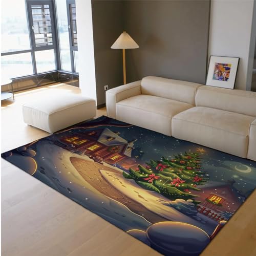 SHUODAOCO Cartoon Anime Throw Teppich Weihnachten Thema Deko Teppich Moderner kreativer Boden Teppich Weich waschbare Bereich Teppiche für Esszimmer Küche 80x120cm