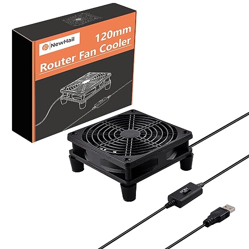 NewHail Leise 120mm Router Lüfter Ventilator mit 3 Einstellbare Geschwindigkeiten, DC 5V USB Powered Cooling Gehäuse Lüfter für Router Modem Receiver DVR TV Box Computer AV-Kabine