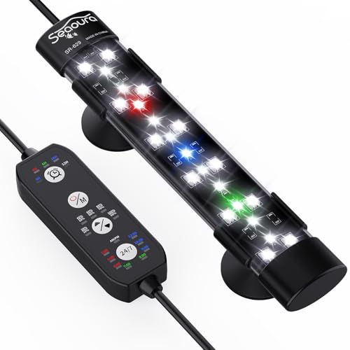 SEAOURA Aquarium Led Beleuchtung mit 24/7-Zyklus, Aquarium licht mit Timer, automatischer Ein-/Ausschaltung, Vollspektrum + 7 Einzelfarben, 10 Helligkeitsstufen, für Aquarium (18cm)