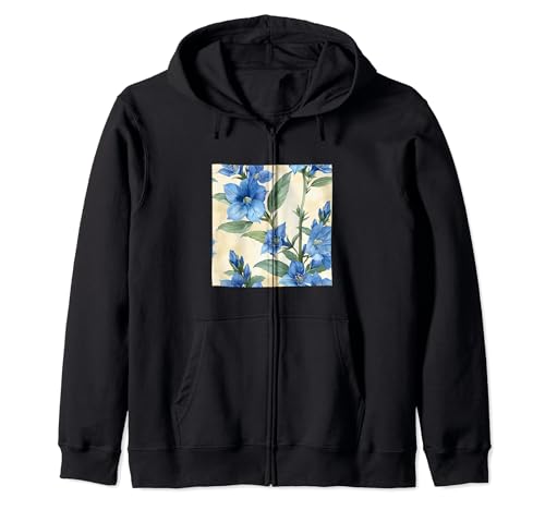 Lobelia Blume Aquarell Muster Grafik Kapuzenjacke