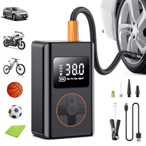 Elektrische Luftpumpe Tragbare Fahrradpumpe 150PSI mit 6000mAh Akku Kompressor Klein Luftpumpe Elektrische Reifenpumpe mit Digitale Anzeige LED Licht 5 Modi für Auto Fahrrad Motorrad Bälle