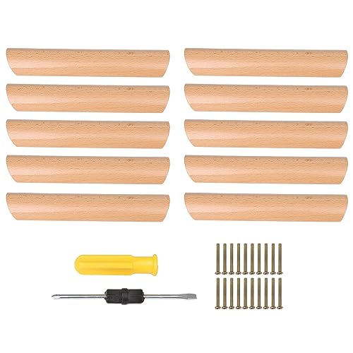RDEXP 10 Stück halbrunder Holzgriff in Holzfarbe, Teilung 128 mm, ersetzt Küchenschrank, Möbel, Kommode, Kleiderschrank, Schrank, Schublade